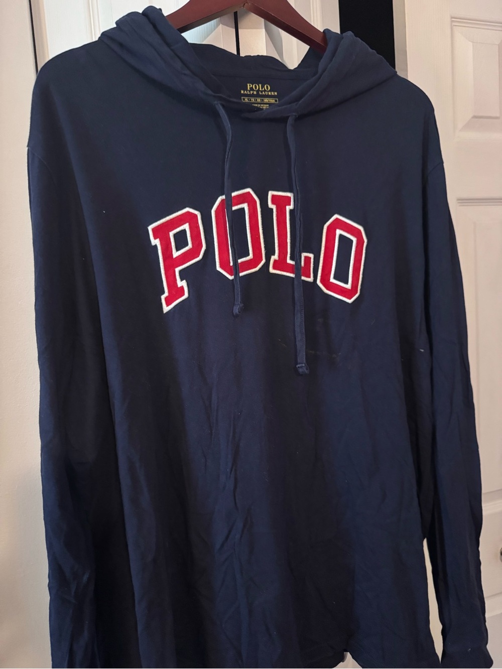 Polo by Ralph Lauren Navy Pullover Hoodie with Red Lettering